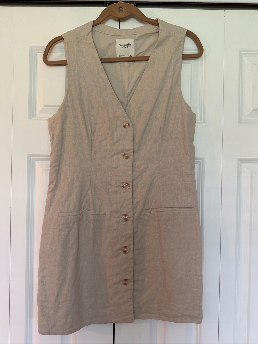Abercrombie & Fitch Beige Sleeveless Button-Front Vest Dress